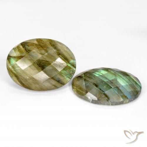 20.16 ctw Multicolor Labradorite Stones, Natural Labradorite in Oval Checkerboard Shape for Sale