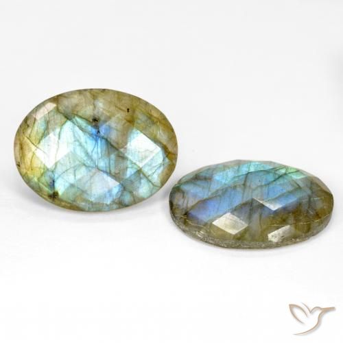 20.09 ctw Multicolor Labradorite Stones, Natural Labradorite in Oval Checkerboard Shape for Sale