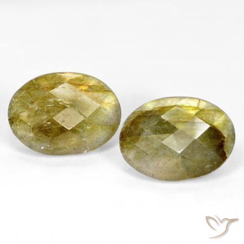 Par de Labradorita Ovalada a juego de 18 x 13,3mm - Peso 15,66 ct en total / promedio. 7,83 ct cada uno, color Multicolor en claridad Translúcido, piedra preciosa natural No tratado, dureza de Mohs 6 - 6.5, Photo A