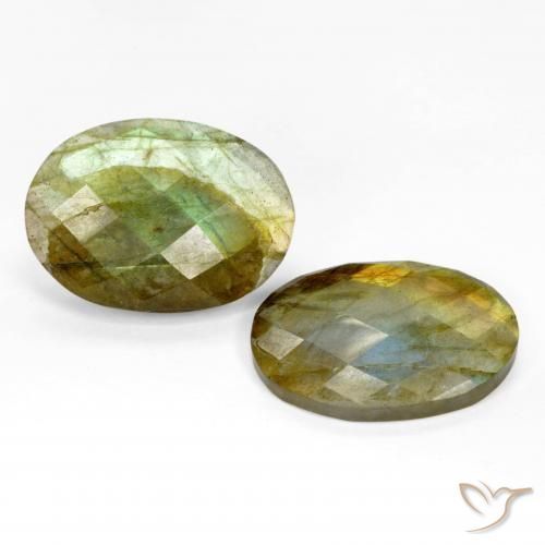 21.18 ctw Multicolor Labradorite Stones, Natural Labradorite in Oval Checkerboard Shape for Sale