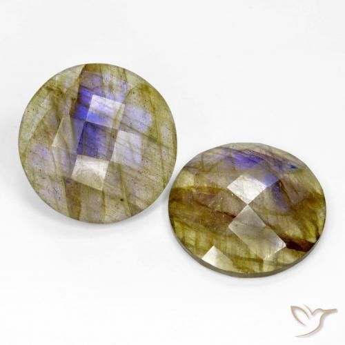 24.86 ctw Multicolor Labradorite Stones, Natural Labradorite in Round Checkerboard Shape for Sale