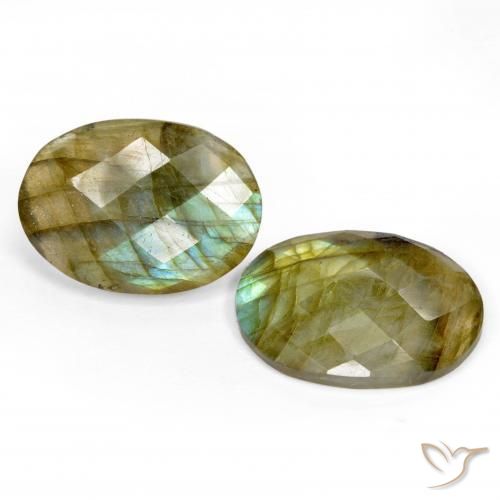 23.76 ctw Multicolor Labradorite Stones, Natural Labradorite in Oval Checkerboard Shape for Sale