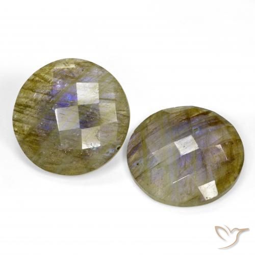 25.42 ctw Multicolor Labradorite Stones, Natural Labradorite in Round Checkerboard Shape for Sale