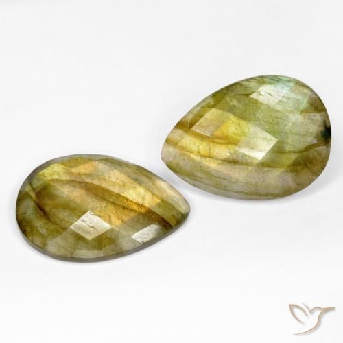 21.21 ctw Multicolor Labradorite Stones, Natural Labradorite in Pear Checkerboard Shape for Sale
