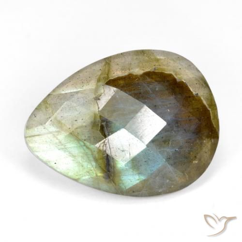 9.87 ct Multicolor Labradorite Stone, Natural Labradorite in Pear Checkerboard Shape for Sale