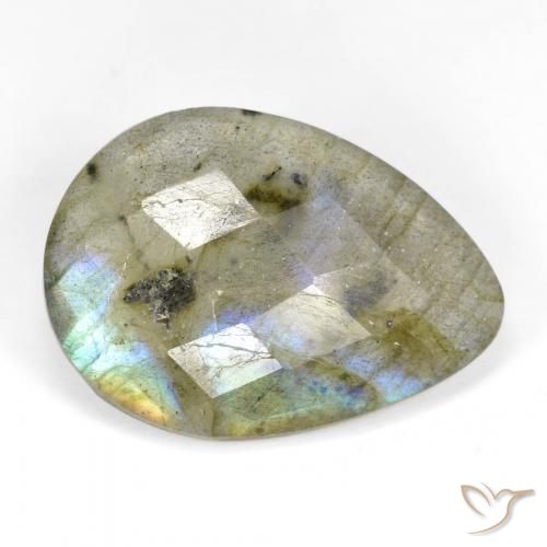 11.15 ct Multicolor Labradorite Stone, Natural Labradorite in Pear Checkerboard Shape for Sale