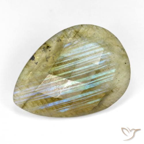 9.93 ct Multicolor Labradorite Stone, Natural Labradorite in Pear Checkerboard Shape for Sale