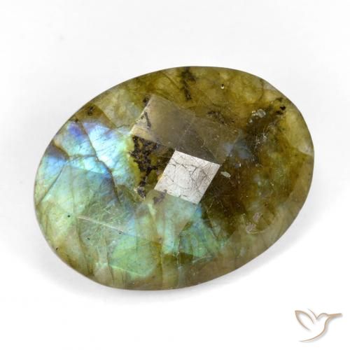 11.59 ct Multicolor Labradorite Stone, Natural Labradorite in Oval Checkerboard Shape for Sale