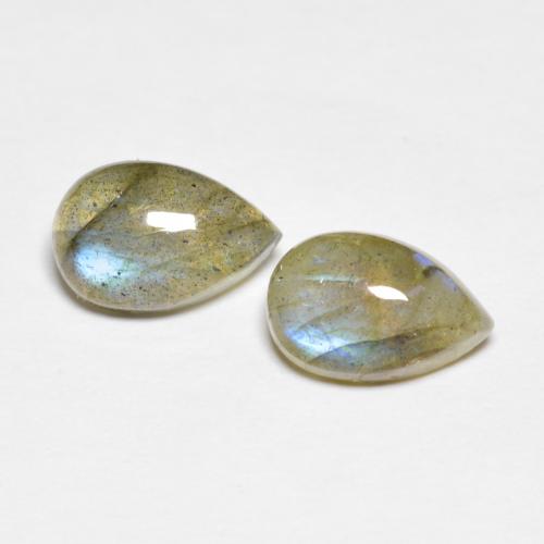 Paire de labradorite Poire 9,2 x 6,1mm - Poids total 3,28 ct / moyenne 1,64 ct chaque, pierre gemme naturelle Non traité, couleur Multicolore avec pureté Translucide, dureté Mohs 6 à 6.5, Photo A