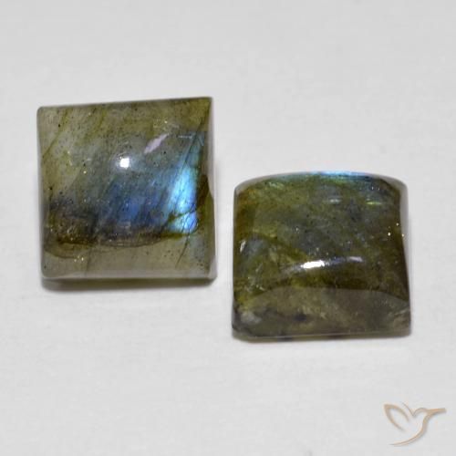4.42 ctw Multicolor Labradorite Stones, Natural Labradorite in Square Cabochon Shape for Sale