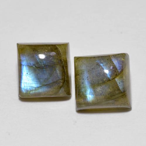 2pc Matching Square Labradorites in Size 7 x 7mm, Weight 4.03ct total / avg. 2.02ct each, Multicolor in Transparent Clarity, Natural untreated gemstone, Mohs Hardness 6 - 6.5, Photo A