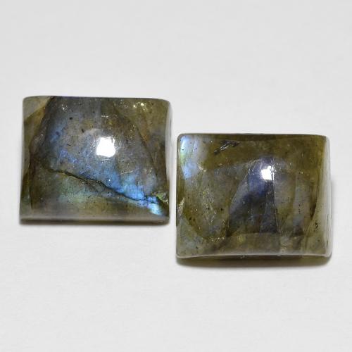 Matching Pair of 10.1 x 8.2mm Baguette Cabochon Multicolor Labradorite, Weight of 8.52ct total / avg. 4.26ct each, Matching Labradorite Pair in Translucent Clarity in Multicolor Color, Natural untreated gemstone, Mohs Hardness 6 - 6.5, Photo A