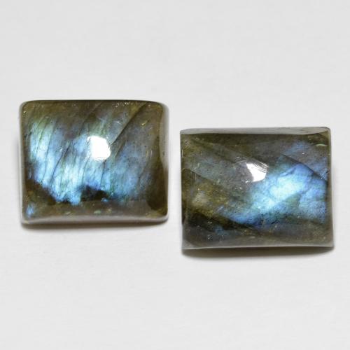 2pc Matching Baguette Labradorites in Size 10.2 x 8.2mm, Weight 9.09ct total / avg. 4.55ct each, Multicolor in Translucent Clarity, Natural untreated gemstone, Mohs Hardness 6 - 6.5, Photo A