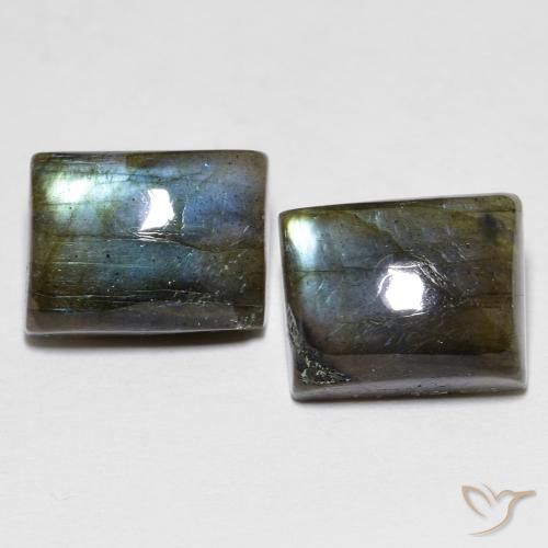 Labradorita Corte Baguette a juego de 2 piezas en tamaño 10,2 x 7,9mm, peso 9,13 ct en total / promedio. 4,57 ct cada uno, en claridad Translúcido, piedra preciosa natural No tratado, dureza de Mohs 6 - 6.5, Photo A