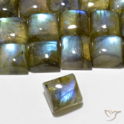 7.33 ctw Multicolor Labradorite Stones, Natural Labradorite in Square Cabochon Shape for Sale