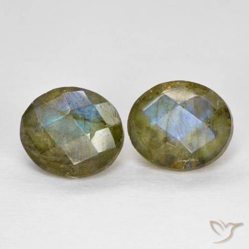 2.50 ctw Multicolor Labradorite Stones, Natural Labradorite in Oval Checkerboard Shape for Sale