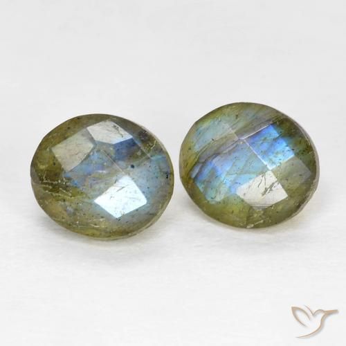 2.39 ctw Multicolor Labradorite Stones, Natural Labradorite in Oval Checkerboard Shape for Sale