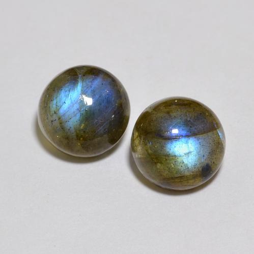 Coppia abbinata di 8,2mm taglio rotondo Multicolore Labradorite , peso di 4,95 ct totali / media. 2,48 ct ciascuno, coppia Labradorite abbinata in purezza Translucent in colore Multicolore, pietra preziosa naturale non trattati, durezza Mohs 6 - 6,5, Photo A