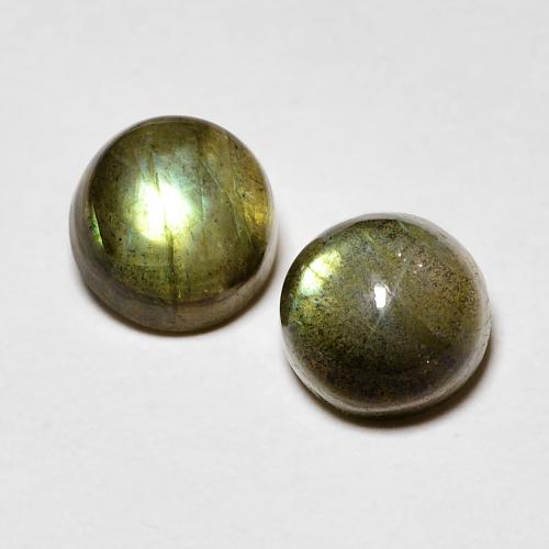 2 pezzi Labradorite multicolore Rotondo abbinato di dimensioni 5,1mm, peso 1,44 ct totali / media. 0,72 ct ciascuno, giallo in purezza Translucent, gemma naturale non trattati, durezza Mohs 6 - 6,5 , Photo A