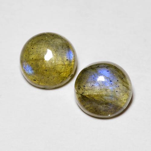 2pc Matching Round Multicolor Labradorites in Size 5.1mm, Weight 1.11ct total / avg. 0.56ct each, Multicolor in Transparent Clarity, Natural untreated Gemstone, Mohs Hardness 6 - 6.5, Photo A