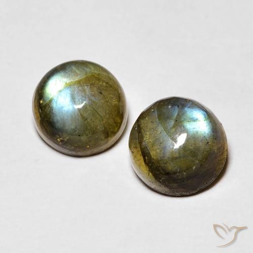 2 pezzi Labradorite taglio rotondo abbinati di dimensioni 5,2mm, peso 1,32 ct totali / media. 0,66 ct ciascuno, Multicolore in purezza Translucent, pietra preziosa naturale non trattati, durezza Mohs 6 - 6,5, Photo A