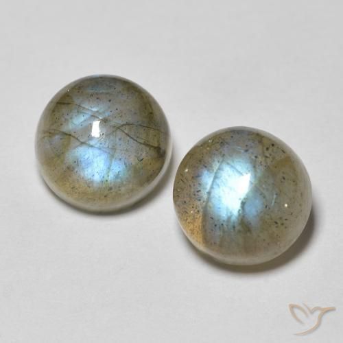 Labradorita Circular a juego de 2 piezas en tamaño 7,1mm, peso 3,4 ct en total / promedio. 1,7 ct cada uno, Multicolor en claridad Transparente, piedra preciosa natural No tratado, dureza de Mohs 6 - 6.5, Photo A