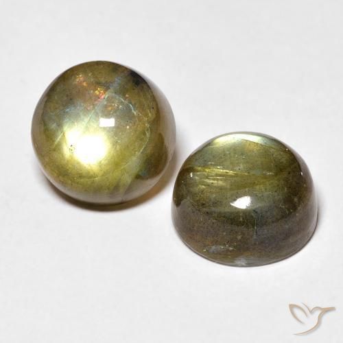 10.14 ctw Multicolor Labradorite Stones, Natural Labradorite in Round Cabochon Shape for Sale