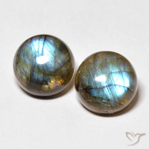 Par de Labradorita Circular a juego de 10,2mm - Peso 9,92 ct en total / promedio. 4,96 ct cada uno, piedra preciosa natural No tratado, color Multicolor con claridad Translúcido, dureza Mohs 6 - 6.5, Photo A