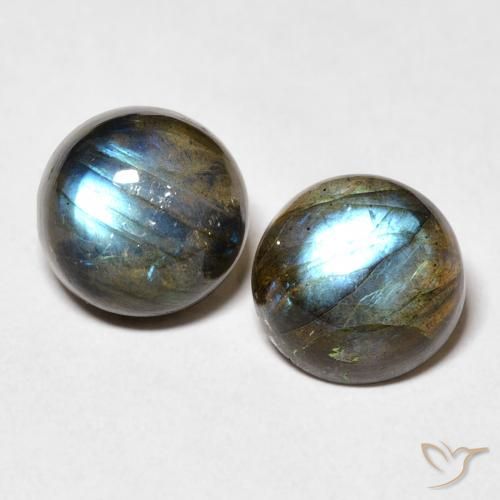 Par de Labradorita Circular a juego de 9,1mm - Peso 7 ct en total / promedio. 3,5 ct cada uno, color Multicolor en claridad Translúcido, piedra preciosa natural No tratado, dureza de Mohs 6 - 6.5, Photo A