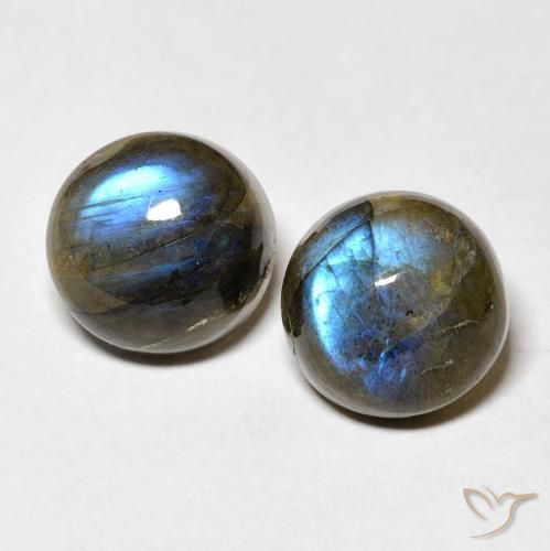 Par de Labradorita Circular a juego de 9,1mm - Peso 7 ct en total / promedio. 3,5 ct cada uno, piedra preciosa natural No tratado, color Multicolor con claridad Translúcido, dureza Mohs 6 - 6.5, Photo A
