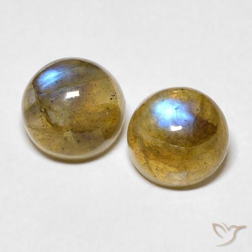 Par a juego de Labradorita Multicolor Cabujón Redondo de 6,2mm, peso de 2,24 ct en total / promedio. 1,12 ct cada uno, par de Labradorita a juego en claridad Translúcido en color Multicolor, piedra preciosa natural No tratado, dureza Mohs 6 - 6.5, Photo A