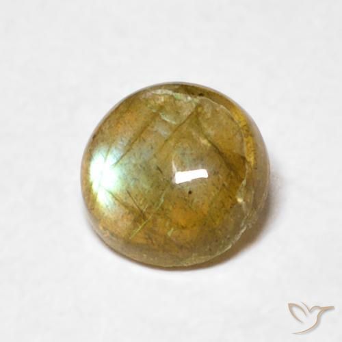 Labradorita Multicolor Cabujón Redondo de 0.5 ct de Madagascar, dimensión 5,2mm, piedra preciosa natural No tratado, claridad Translúcido, Labradorita de 1 pieza en color Multicolor, dureza Mohs de 6 - 6.5, Photo A