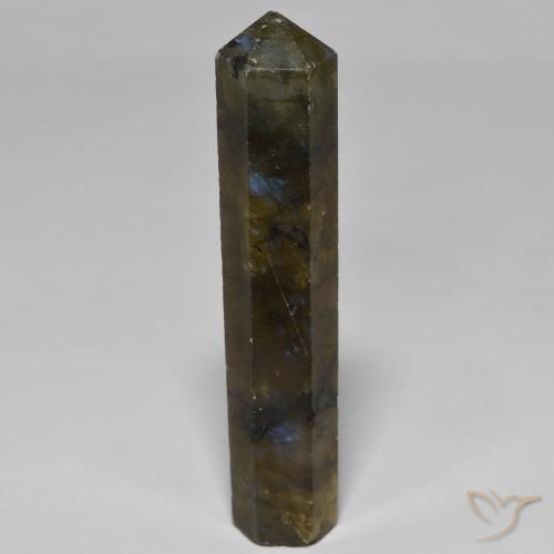 34.84 ct Pencil Cut Labradorite, 45.4 x 10.1 mm From Madagascar, Photo A