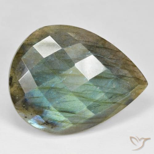 49.73 ct Multicolor Labradorite Stone, Natural Labradorite in Pear Checkerboard Shape for Sale