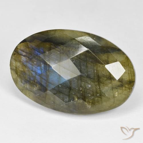 31.65 ct Multicolor Labradorite Stone, Natural Labradorite in Oval Checkerboard Shape for Sale