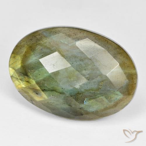 32.68 ct Multicolor Labradorite Stone, Natural Labradorite in Oval Checkerboard Shape for Sale