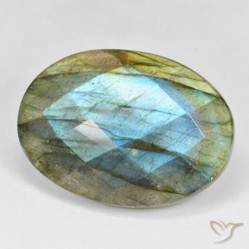 35.35 ct Multicolor Labradorite Stone, Natural Labradorite in Oval Checkerboard Shape for Sale