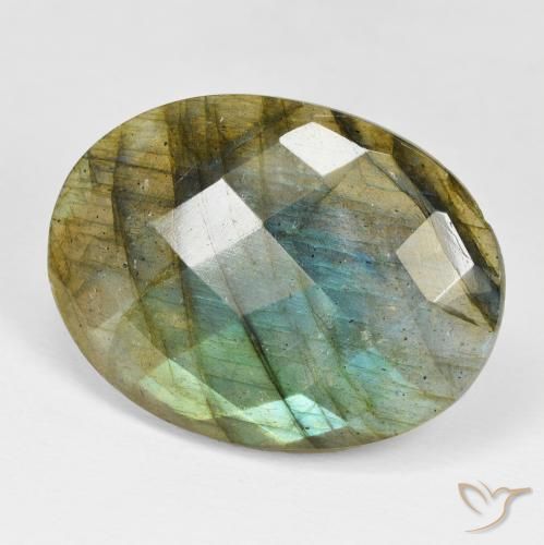 26.37 ct Multicolor Labradorite Stone, Natural Labradorite in Oval Checkerboard Shape for Sale