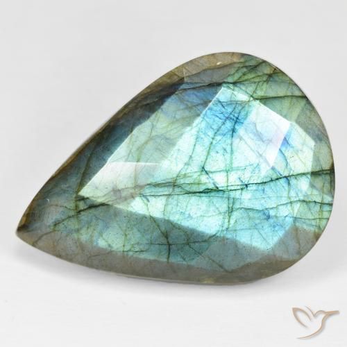 57.64 ct Pear Checkerboard Labradorite, 37.4 x 26.1 mm From Madagascar, Photo A