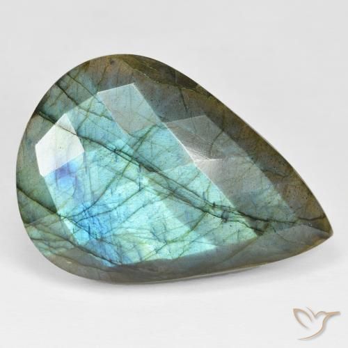 57.64 ct Multicolor Labradorite Stone, Natural Labradorite in Pear Checkerboard Shape for Sale