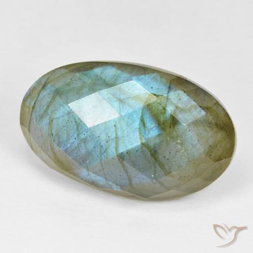 22.38 ct Multicolor Labradorite Stone, Natural Labradorite in Oval Checkerboard Shape for Sale