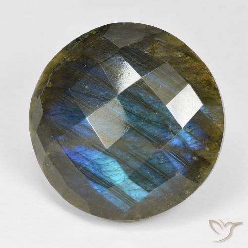 40.65 ct Multicolor Labradorite Stone, Natural Labradorite in Round Checkerboard Shape for Sale