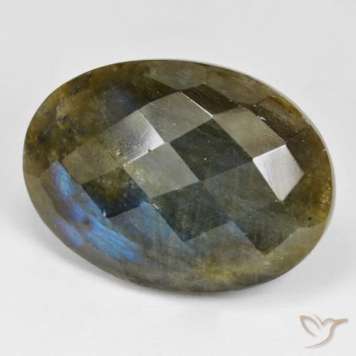 45.71 ct Multicolor Labradorite Stone, Natural Labradorite in Oval Checkerboard Shape for Sale