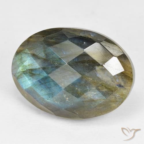 17.59 ct Multicolor Labradorite Stone, Natural Labradorite in Oval Checkerboard Shape for Sale