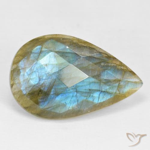 17.99 ct Pear Checkerboard Labradorite, 27 x 17.1 mm From Madagascar, Photo A