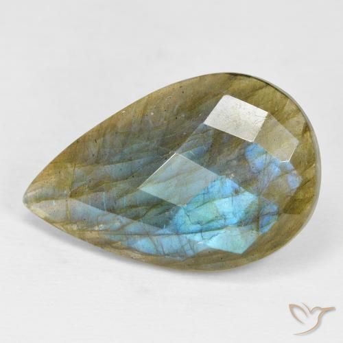 17.99 ct Multicolor Labradorite Stone, Natural Labradorite in Pear Checkerboard Shape for Sale