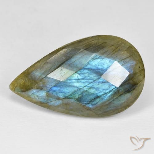23.94 ct Pear Checkerboard Labradorite, 30.2 x 17.9 mm From Madagascar, Photo A