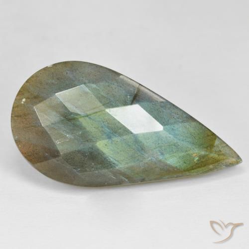 31.85 ct Multicolor Labradorite Stone, Natural Labradorite in Pear Checkerboard Shape for Sale