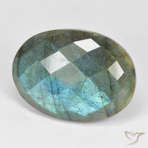 20.14 ct Multicolor Labradorite Stone, Natural Labradorite in Oval Checkerboard Shape for Sale