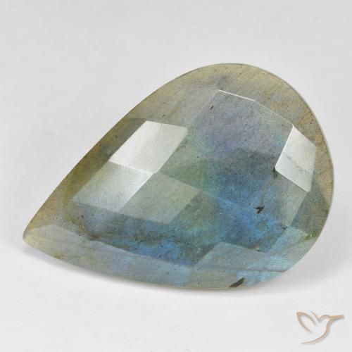 28.45 ct Multicolor Labradorite Stone, Natural Labradorite in Pear Checkerboard Shape for Sale